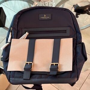 London Fog Dark Blue Backpack with Gold Accents